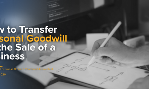 A featured article titled "How to Transfer Personal Goodwill on the Sale of a Business," written by Dean Demeyer